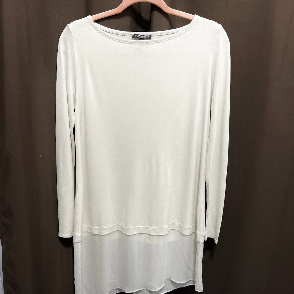 Eileen Fisher Petite Silk Chiffon Tunic Top, Sz PP, Beige,   PEM22